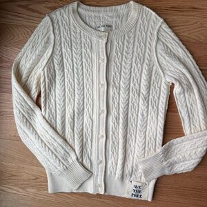 We The Free NWOT Cream Wool Cardigan Cable Knit Button-Front Sweater - Size M